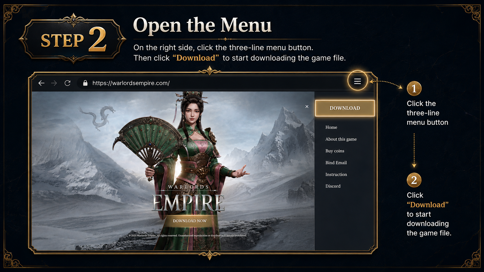 Step 2 - Open the menu and download the game